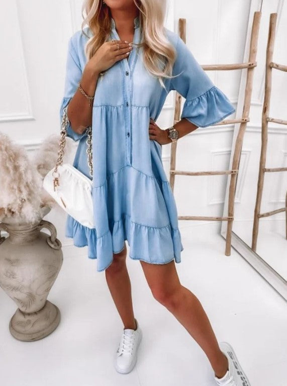 Džínové midi šaty Washed s krátkými rukávy — pohled 5