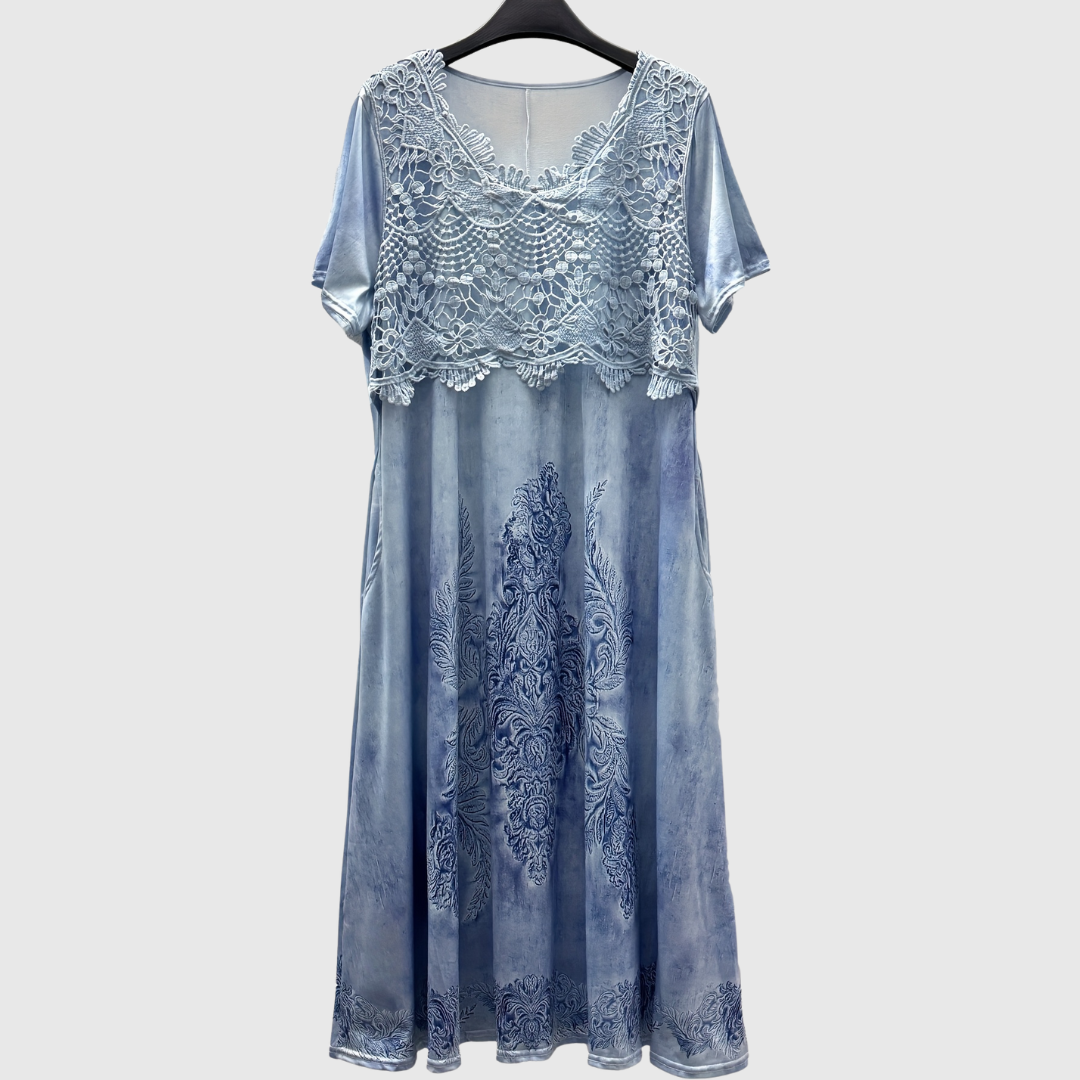 ELEGANTNÍ MIDI ŠATY INDIGO S KVĚTINOVÝM POTISKEM — pohled 6