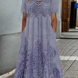 ELEGANTNÍ MIDI ŠATY INDIGO S KVĚTINOVÝM POTISKEM — pohled 3