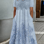 ELEGANTNÍ MIDI ŠATY INDIGO S KVĚTINOVÝM POTISKEM