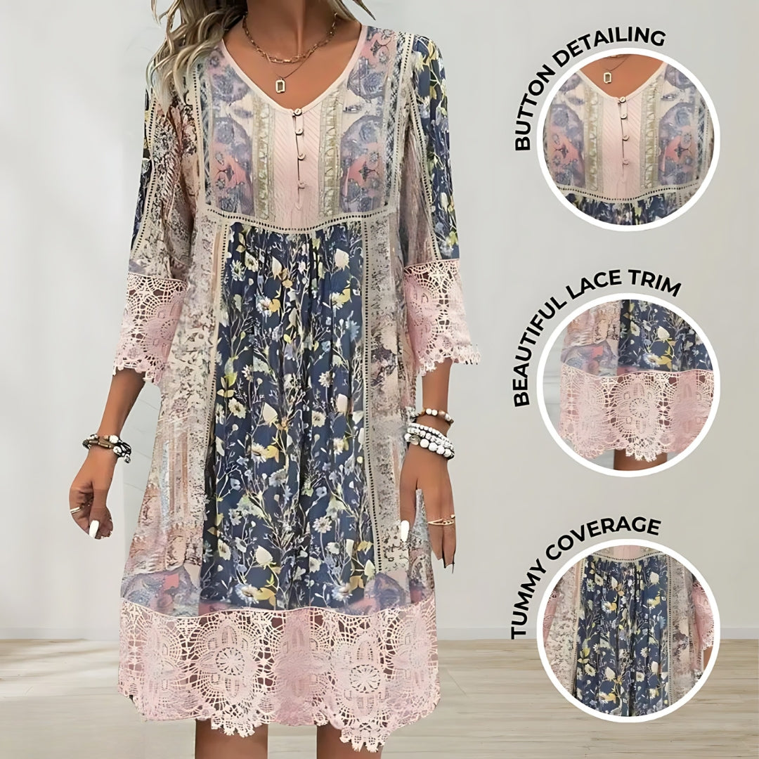 Splývavé luxusní midi šaty boho NAYA — pohled 3