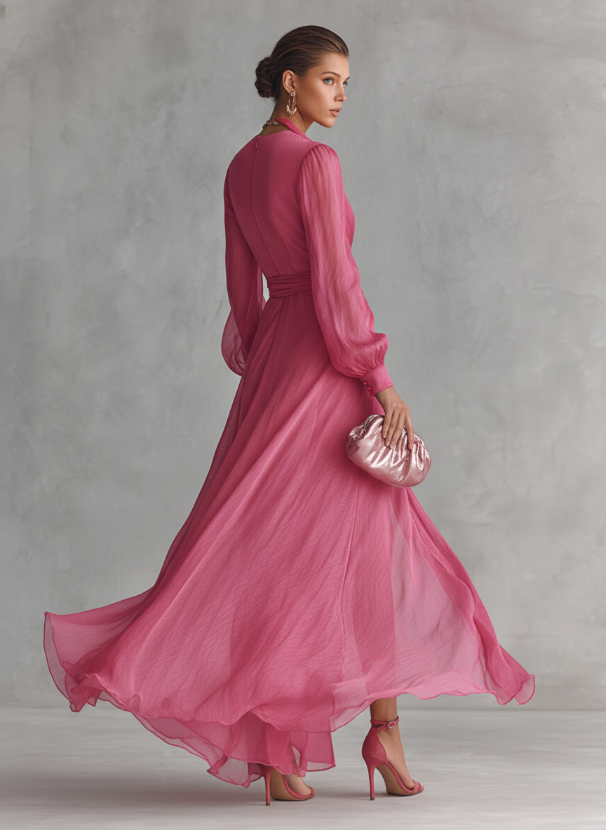 Šifonové šaty Rose s výstřihem do V — pohled 5