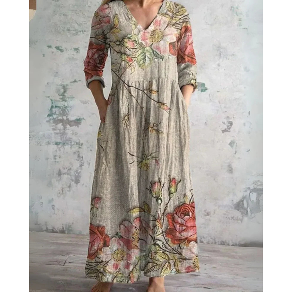 VINTAGE MAXI ŠATY ELEANOR S KVĚTINOVÝM POTISKEM — pohled 3