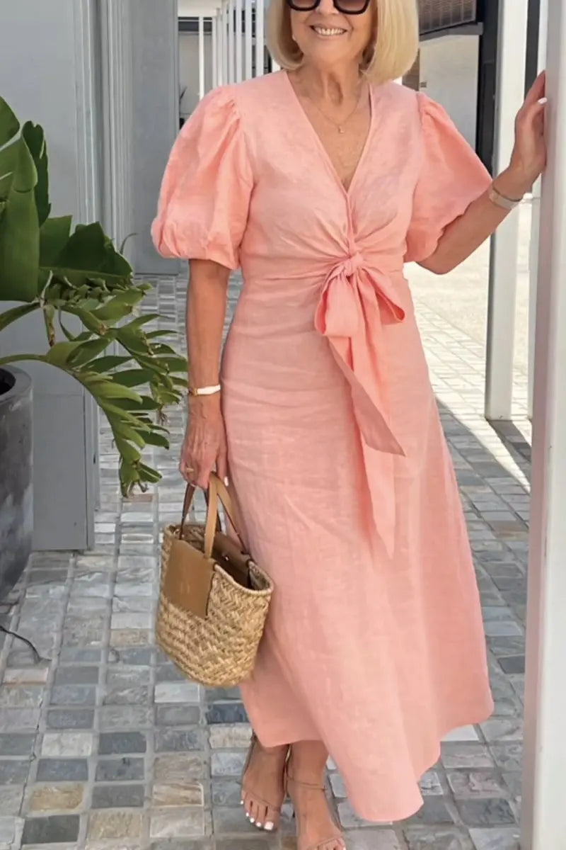 Elegantní midi šaty LYNORA s výstřihem do V — pohled 9