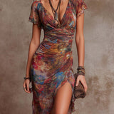 Boho midi šaty s řasením ANDREA