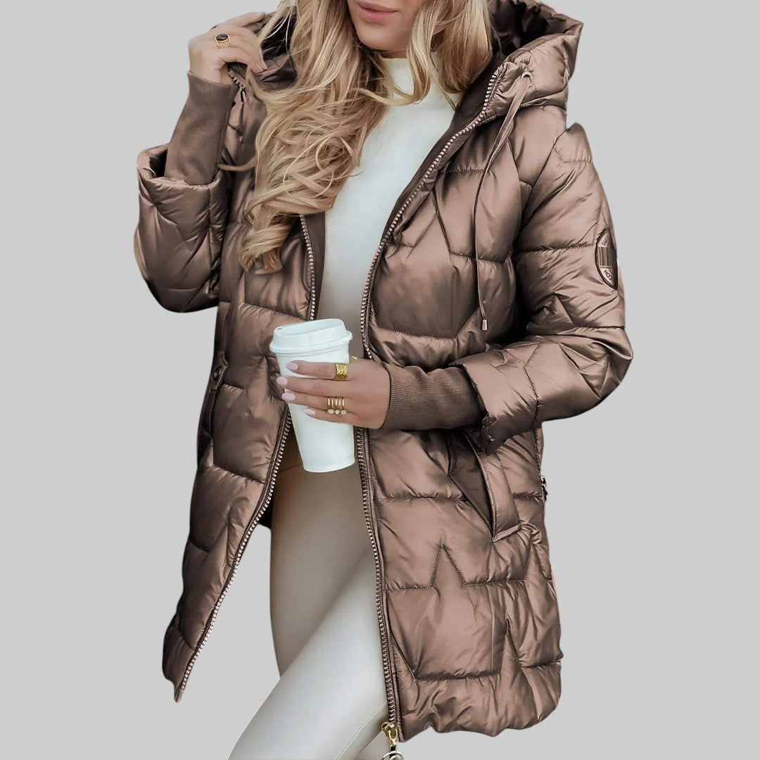 Elegantní podzimní kabát Cecilia s kapucí — pohled 2