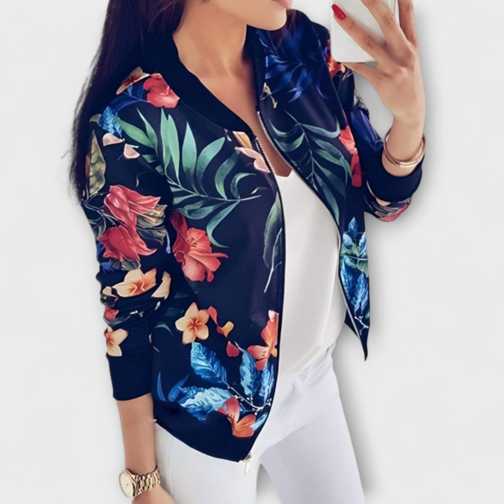 Elegantní bomber bunda Kararaina s květinovým vzorem — pohled 6